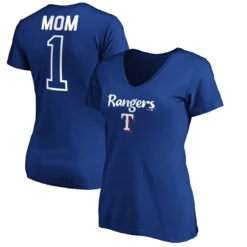 Women's Texas Rangers Fanatics Branded Royal #1 Mom Logo V-Neck T-Shirt