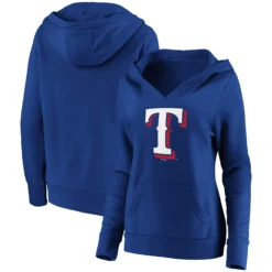 Women's Texas Rangers Fanatics Branded Royal Official Logo Crossover V-Neck Pullover Hoodie