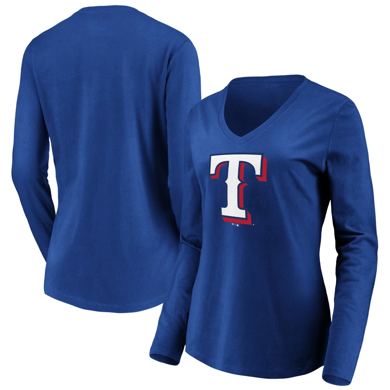 Women's Texas Rangers Fanatics Branded Royal Official Logo Long Sleeve V-Neck T-Shirt 1 Women's Texas Rangers Fanatics Branded Royal Official Logo Long Sleeve V-Neck T-Shirt