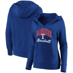 Women's Texas Rangers Fanatics Branded Royal Victory Script Crossover Neck Pullover Hoodie