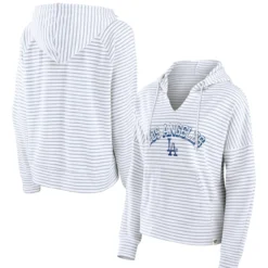 Women's Los Angeles Dodgers Fanatics Branded White Striped Arch Pullover Hoodie
