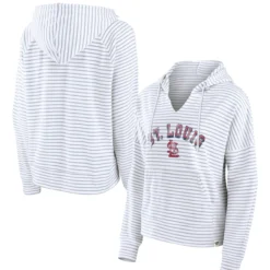 Women's St. Louis Cardinals Fanatics Branded White Striped Arch Pullover Hoodie